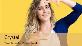  Presentation with beautiful midnight sun over - Audience pleasing slides consisting of cool borders - beautiful young blonde woman backdrop and a yellow colored foreground