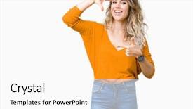  Presentation with beautiful midnight sun over - Colorful presentation theme enhanced with cool borders - beautiful young blonde woman backdrop and a  colored foreground