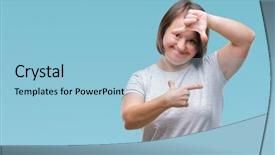  Presentation with hands down - Cool new presentation theme with cool borders - young adult woman with down backdrop and a light blue colored foreground