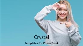  Presentation with woman praying over bible - PPT theme enhanced with cool borders - young blonde woman over isolated background and a  colored foreground