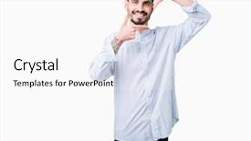  Presentation with business man climbs up to the top of 3d success stairs steps - Slide deck consisting of cool borders - young handsome business man background and a white colored foreground