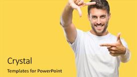  Presentation with creativity - Cool new presentation with cool borders - young handsome man over isolated backdrop and a  colored foreground