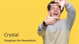  Presentation with adventure sports man - Amazing slide set having cool borders - young handsome sporty man wearing backdrop and a yellow colored foreground