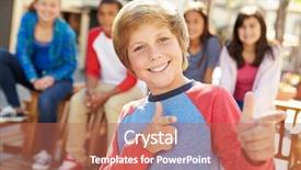  Presentation with children - Slide deck with cool boy - group of children hanging background and a coral colored foreground