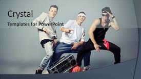  Presentation with hip hop dancing - Colorful PPT theme enhanced with cool boy - group of trendy teenagers dancing backdrop and a light gray colored foreground