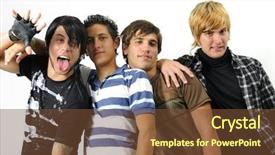  Presentation with teenager expressions - PPT theme enhanced with cool boy - portrait of young trendy teenager background and a tawny brown colored foreground