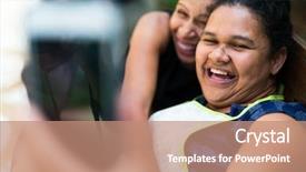  Presentation with selfie - Theme featuring cool brazil - friends taking a selfie background and a coral colored foreground