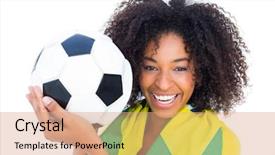  Presentation with flag football girls - Colorful presentation theme enhanced with cool brazil - pretty football fan with brazilian backdrop and a coral colored foreground