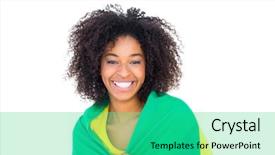  Presentation with pretty girl - Audience pleasing PPT theme consisting of cool brazil - pretty girl in yellow tshirt backdrop and a teal colored foreground