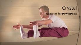  Presentation with bleached - Audience pleasing slides consisting of cool break dancer against bleached wooden planks background backdrop and a coral colored foreground