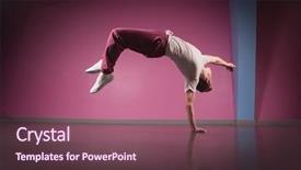  Presentation with break dance - Audience pleasing PPT layouts consisting of cool break dancer doing handstand on one hand in the dance studio backdrop and a violet colored foreground