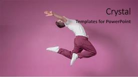  Presentation with break dance - Presentation theme having cool break dancer jumping up in the dance studio background and a coral colored foreground