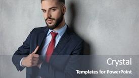  Presentation with cool - Slide deck with cool businessman looking for something background and a gray colored foreground