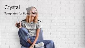  Presentation with white brick wall - PPT theme enhanced with cool colors - attractive hipster girl on chair background and a white colored foreground