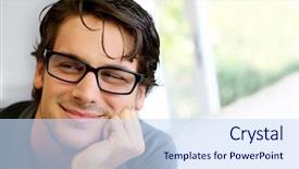  Presentation with glasses - Colorful PPT theme enhanced with cool colors - portrait of handsome young man backdrop and a sky blue colored foreground