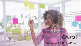  Presentation with flowchart - Presentation consisting of cool colors - woman with afro drawing background and a coral colored foreground