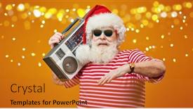  Presentation with tape recorder music - Slides featuring cool-dj-santa-claus background and a gold colored foreground
