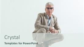  Presentation with 60s - Slide deck having cool-fashion-old-man background and a sky blue colored foreground