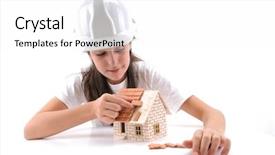  Presentation with house building - Slide deck consisting of cool girl building house isolated background and a white colored foreground