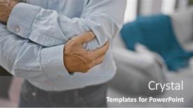  Presentation with elbow joint - PPT theme consisting of cool-handsome-middle-age-hispanic and a gray colored foreground