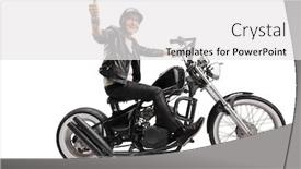  Presentation with clothing wooden clothes hanger object - PPT layouts having cool-mature-biker-in-leather background and a white colored foreground