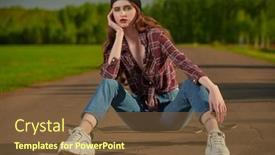  Presentation with teen girl - PPT theme enhanced with cool-modern-teen-girl-sits background and a tawny brown colored foreground
