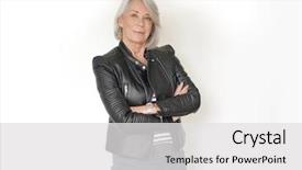  Presentation with senior adults - Presentation design with cool senior woman on isolated background and a light gray colored foreground
