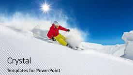  Presentation with skiing - Cool new theme with cool slide - skier skiing downhill in high backdrop and a sky blue colored foreground