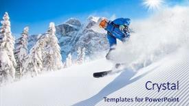  Presentation with skiing - Colorful slide set enhanced with cool slide - skier skiing downhill in high backdrop and a sky blue colored foreground