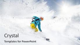 Presentation with skiing - Presentation design consisting of cool slide - skier skiing downhill in high background and a sky blue colored foreground