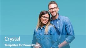  Presentation with young happy couple - Colorful presentation theme enhanced with cool smile on face lucky backdrop and a teal colored foreground
