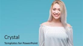  Presentation with woman praying over bible - Beautiful PPT theme featuring cool smile on face lucky backdrop and a light blue colored foreground