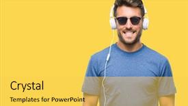  Presentation with person listening - Amazing slide deck having cool smile on face backdrop and a yellow colored foreground