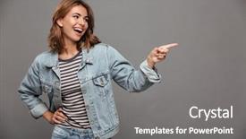  Presentation with cool - Slide set consisting of cool smiling girl in jeans background and a gray colored foreground