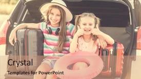  Presentation with girls trip - Colorful PPT layouts enhanced with cool summer camp - beginning of the trip little backdrop and a coral colored foreground