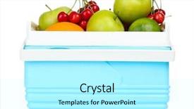  Presentation with refrigerator - PPT theme having cool summer camp - fresh fruits in mini refrigerator background and a arctic colored foreground