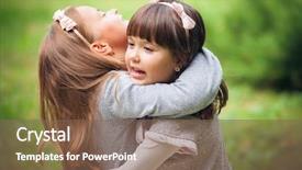  Presentation with summer camp - Slides with cool summer camp - happy little girlfriends in park background and a violet colored foreground