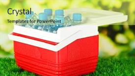  Presentation with refrigerator - Cool new PPT layouts with cool summer camp - picnic refrigerator with bottles backdrop and a yellow colored foreground