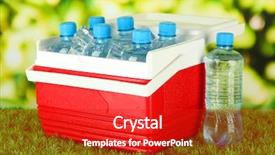  Presentation with refrigerator - Presentation theme featuring cool summer camp - picnic refrigerator with bottles background and a crimson colored foreground