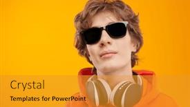  Presentation with yellow orange - Presentation theme enhanced with cool-teenage-boy-in-bright background and a gold colored foreground