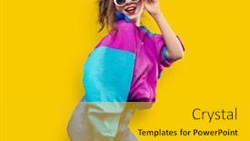  Presentation with 80s retro - Amazing theme having cool-teenager-fashionable-dj-girl backdrop and a gold colored foreground