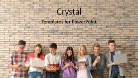  Presentation with brick wall - Cool new PPT theme with cool teenagers with modern device backdrop and a coral colored foreground