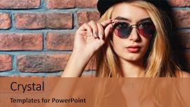  Presentation with brick wall - Colorful presentation design enhanced with cool trendy girl baseball cap backdrop and a red colored foreground