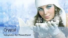  Presentation with christmas borders winter - Beautiful presentation theme featuring cool weather - christmas girl winter girl blowing backdrop and a light blue colored foreground