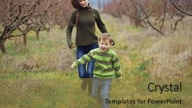  Presentation with outdoors - PPT theme with cool weather - young mother walking with her background and a tawny brown colored foreground