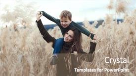  Presentation with mother son flowers - PPT layouts consisting of cool weather - young mother walking with her background and a coral colored foreground