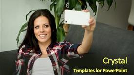  Presentation with mobil home park - PPT theme enhanced with cool woman at home taking background and a tawny brown colored foreground