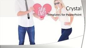  Presentation with save - Audience pleasing presentation design consisting of cool young couple holding red heart against save lives backdrop and a lemonade colored foreground