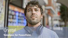  Presentation with music headphones - Slide set featuring cool-young-man-rocking and a light blue colored foreground