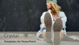  Presentation with youthful - Beautiful PPT theme featuring cool-youthful-woman-sitting backdrop and a light gray colored foreground